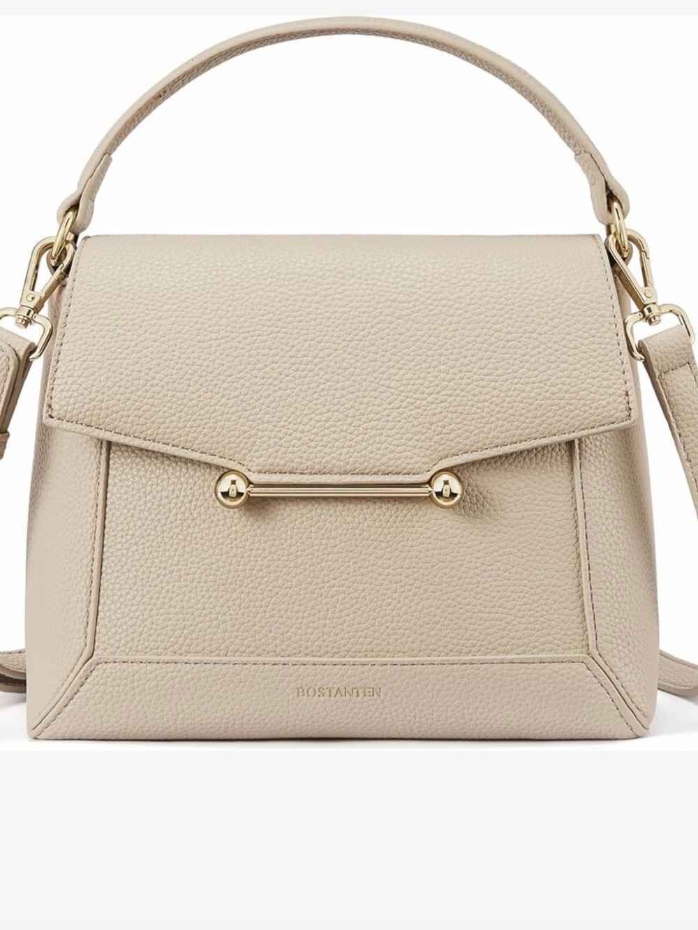 Beige Leather Top-Handle Crossbody Bag